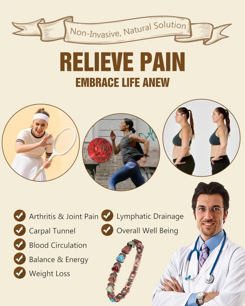 Pure Copper Magnetic Turquoise Bracelet for Women - Image 3