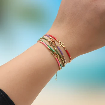 ZMZY Cute Miyuki Beads Glass Amulet Charm Egyptian Ankh Crucifix Bracelet Symbol of Life Cross Bracelet Jewelry Wholesale