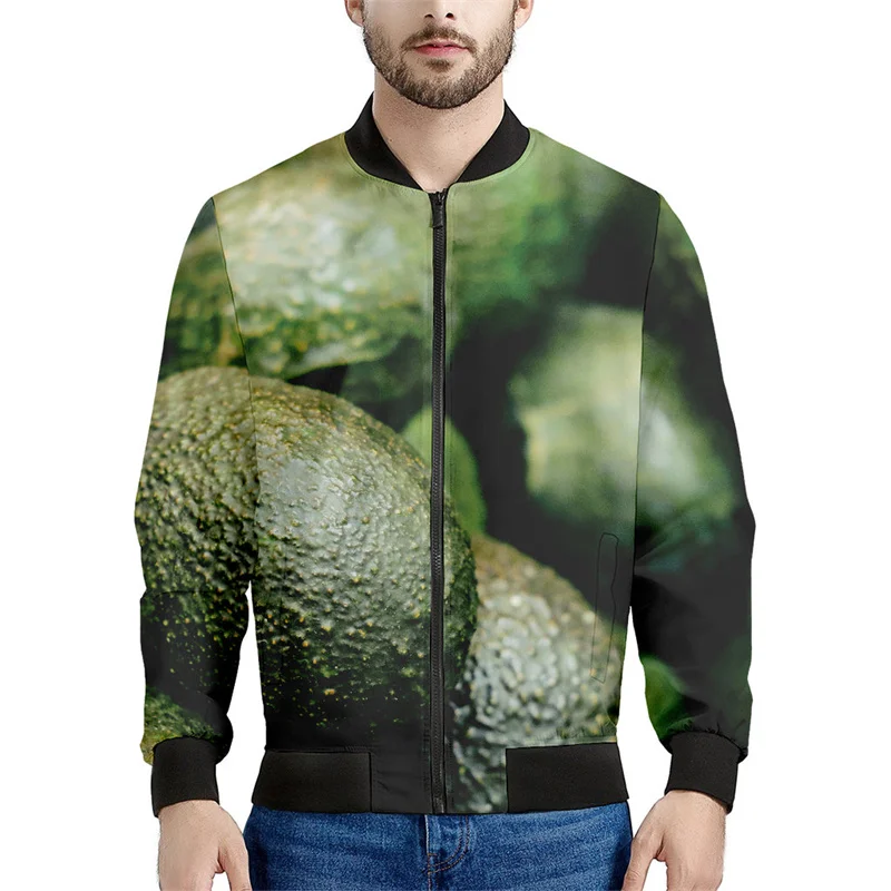thumbnail image 1 of Chaqueta con cremallera y estampado de aguacate para hombre, chaqueta con estampado 3D de frutas, chaqueta informal de calle con cremallera, sudadera de manga larga tipo bombardero, 1 of 4