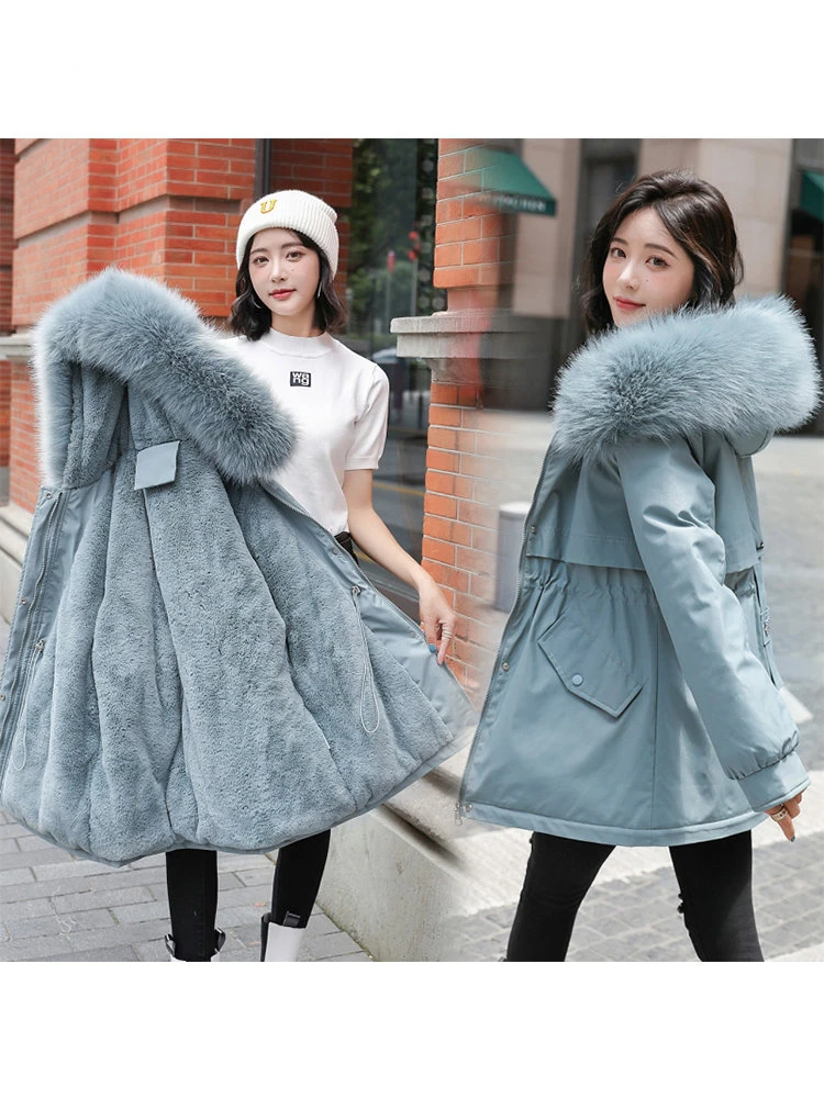 

2022 Warm Casual Thicken Loose Down Jacket Women Winter Jacket Hooded Fur Collar Cotton Coat Korean Female Parkas Basic Coat