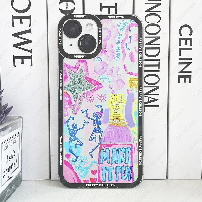thumbnail image 1 of Funda para iPhone 16 15 Pro Max 14 Plus 13 Mini 12 11 7 8 Xr SE Preppy Skeleton Blondes Have More Fun Make It Art Phone Cover, 1 of 4