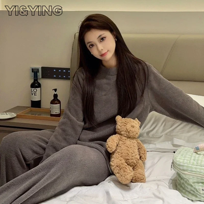 

Зимний мягкий утепленный пижамный комплект [YI & YING] с длинным рукавом и плюшевой подкладкой для женщин, можно носить длинную пижаму, домашняя фурия ZC972, 2023