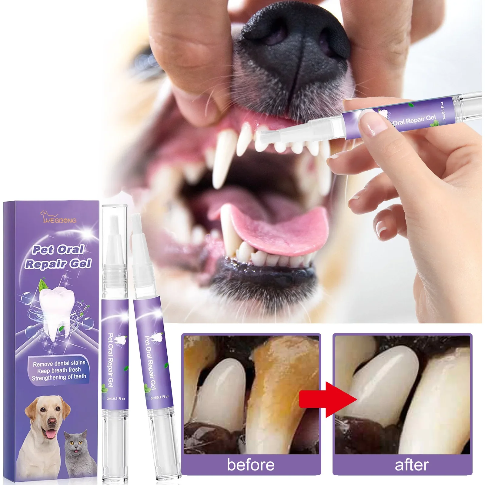 Pet Oral Repair Gel Deep Cleaning of Dogs and Cats Tooth Stains and Oral Cleaning Care