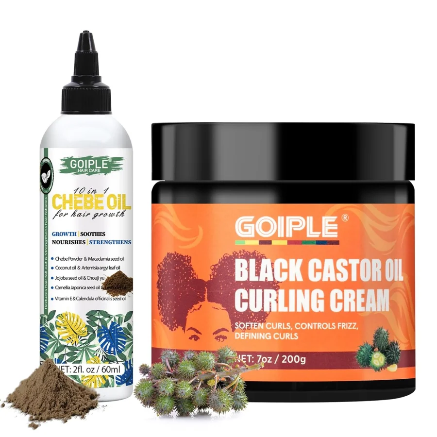 GOIPLE 200g Black Castor Oil Curl Cream Styling Curls Defining Cream Chebe Oil for Hair Growth Strengthen Regrowth Essential