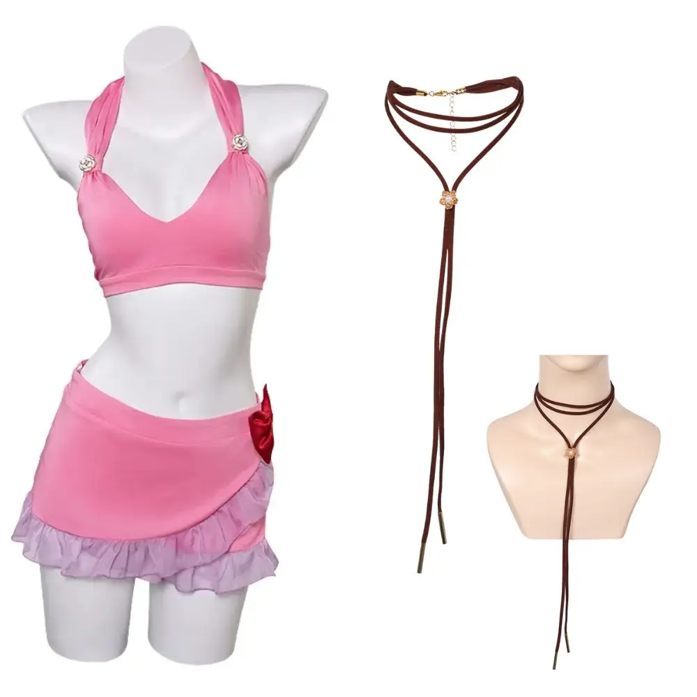 thumbnail image 1 of Traje de baño de Cosplay de Aerith de Final Fantasy 7, disfraz para mujeres y niñas, conjunto de bikini de dos piezas, traje de baño, disfraz de Halloween, 1 of 5
