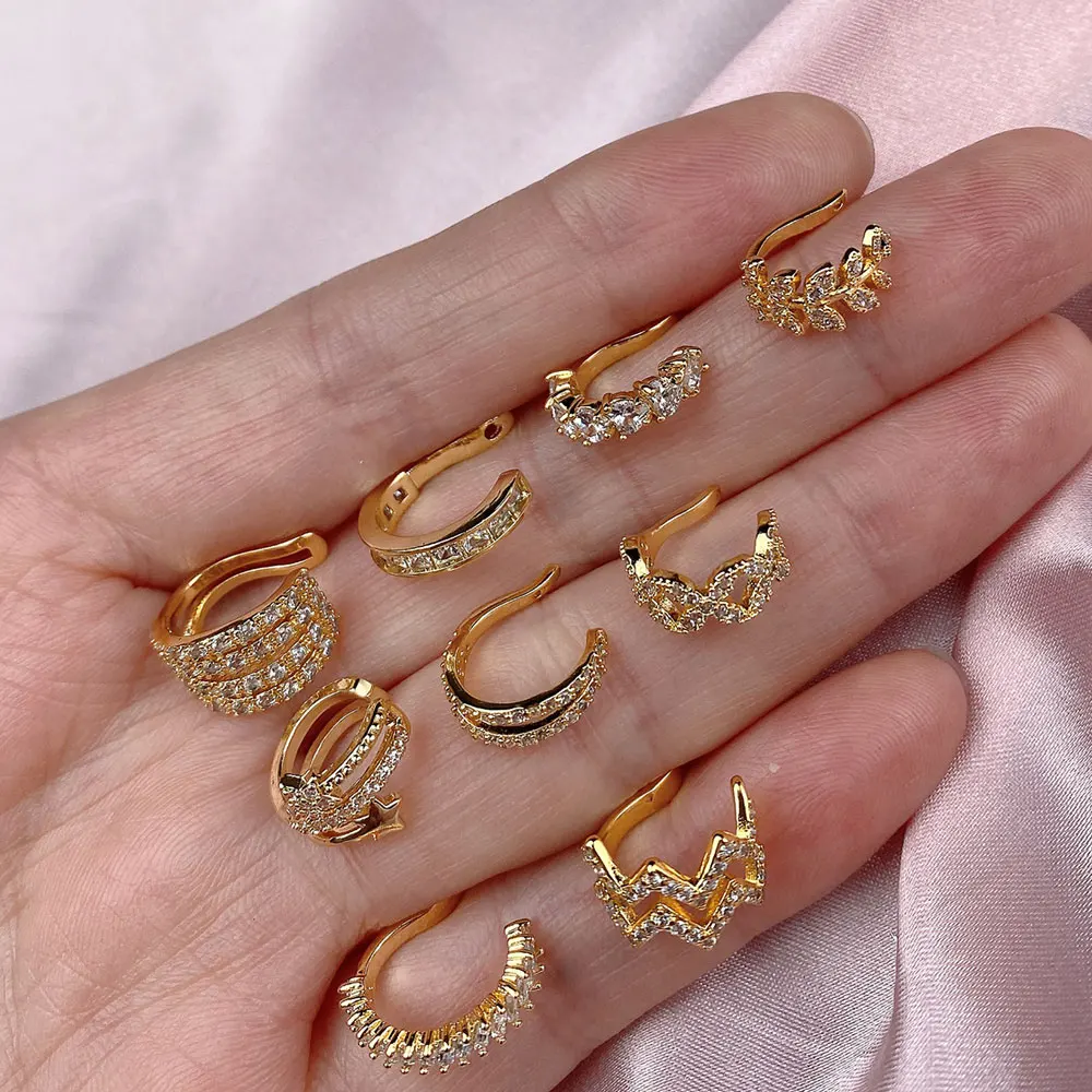 1Piece Women ear clip Climber Ear Cuff Ear Clip CZ No Pierced C Shape Geometric Small Earcuff Wrap Earcuff Clips Jewelry Gifts