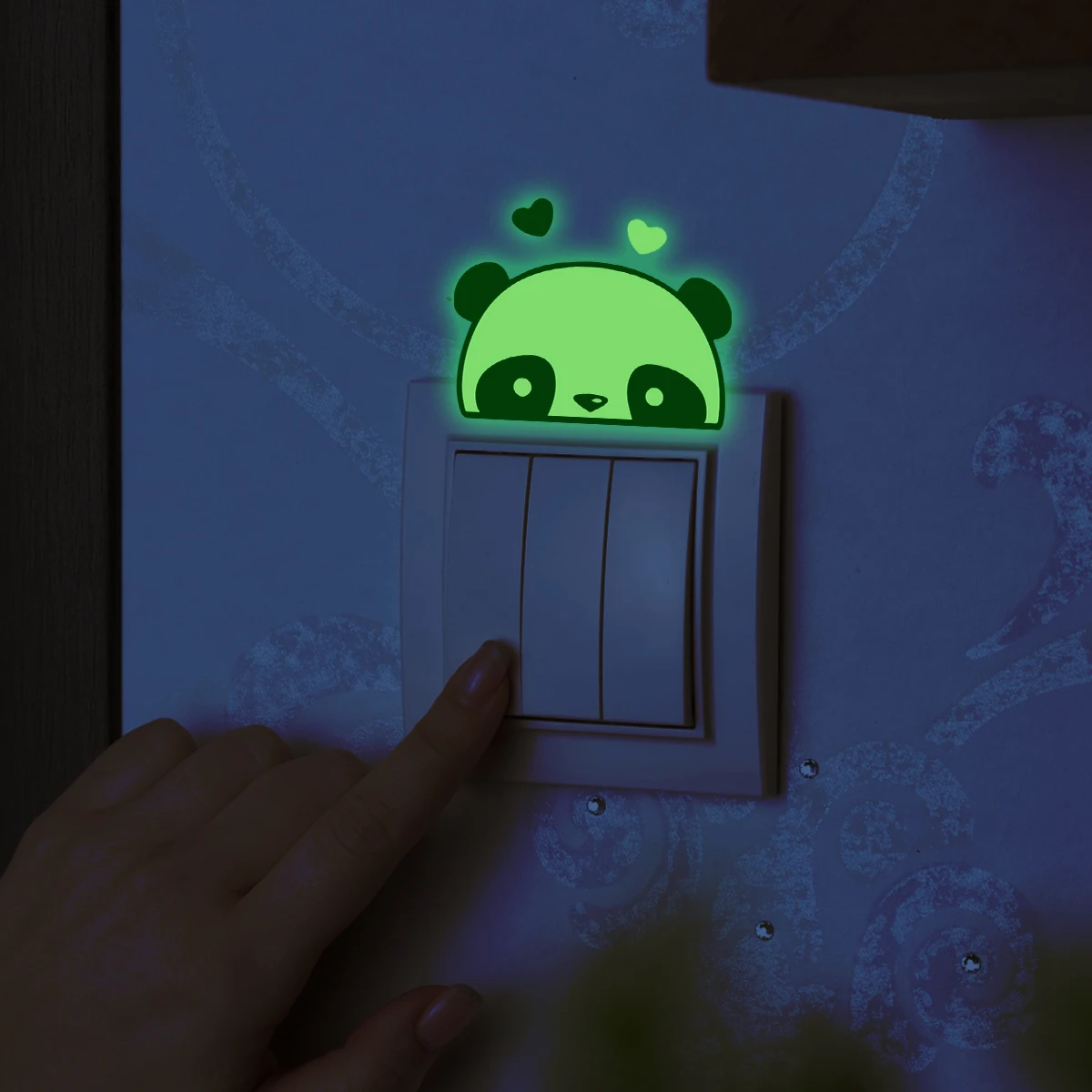 1pcs cartoon animal cute panda pattern glow-in-the-dark switch stickers, can be torn and pasted indoor decoration stickers