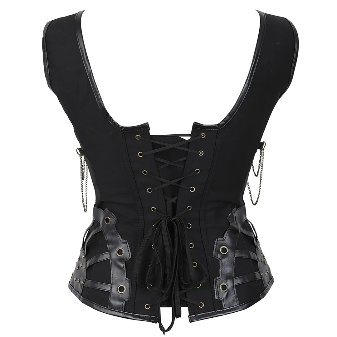 Women's Steampunk Strap Shirt Corset Sexy Gothic Crop Top  Zipper Plus Size Clubwear Medieval Costumes Halloween Underwear