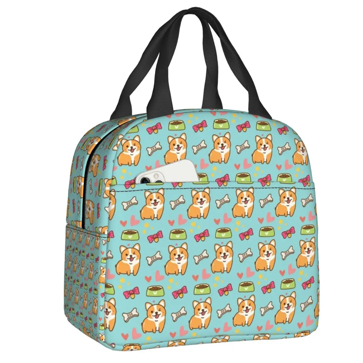 

Custom Kawaii Corgis Wink Lunch Bag Women Warm Cooler Insulated Lunch Boxes for Kids School