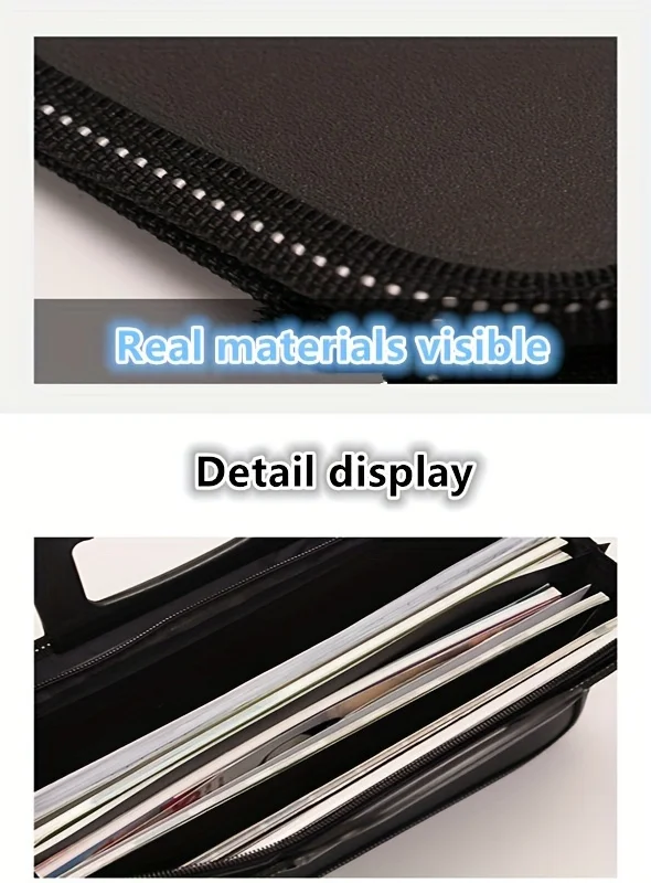 Leather Briefcase File Information Bag Portable A4 File Bag with Multiple Layers for Office, School, Travel
