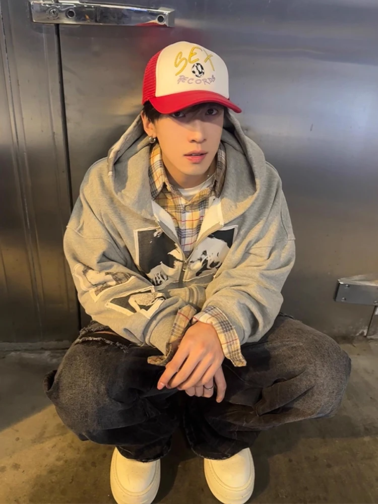 American Sle Hoodie Sweatirt Men's Autumn Trend High-End Feeling Open Cardigan Loose Casual Versatile Outerwear