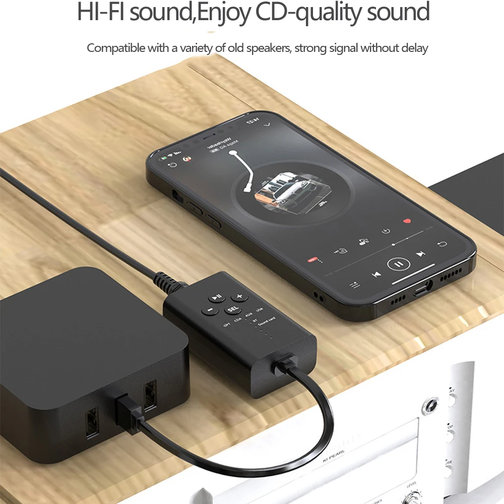 Tebe 동축 광학 Bluetooth 5.2 오디오 수신기 3.5mm Aux 무선 스테레오 음악 어댑터 PC TV 증폭기 용 USB 카드 사운드