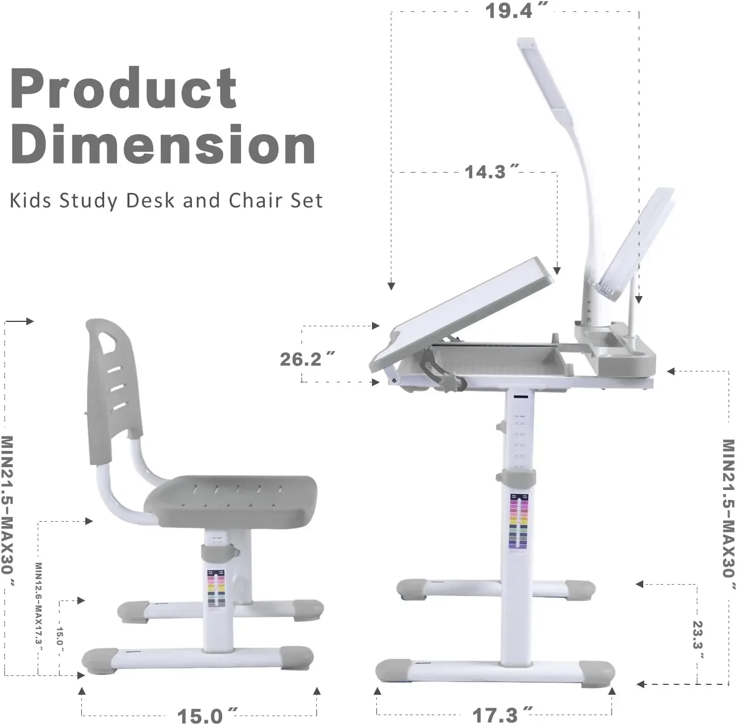 Kids Desk Chair Set, School Desk for  Art for Study for Kids with Adjustable Height, 40-Degree 3