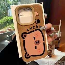 Charming Cartoon Capybara Leather Phone Case - Shockproof Bumper Cover - iPhone 14 (Coffee 2P793)