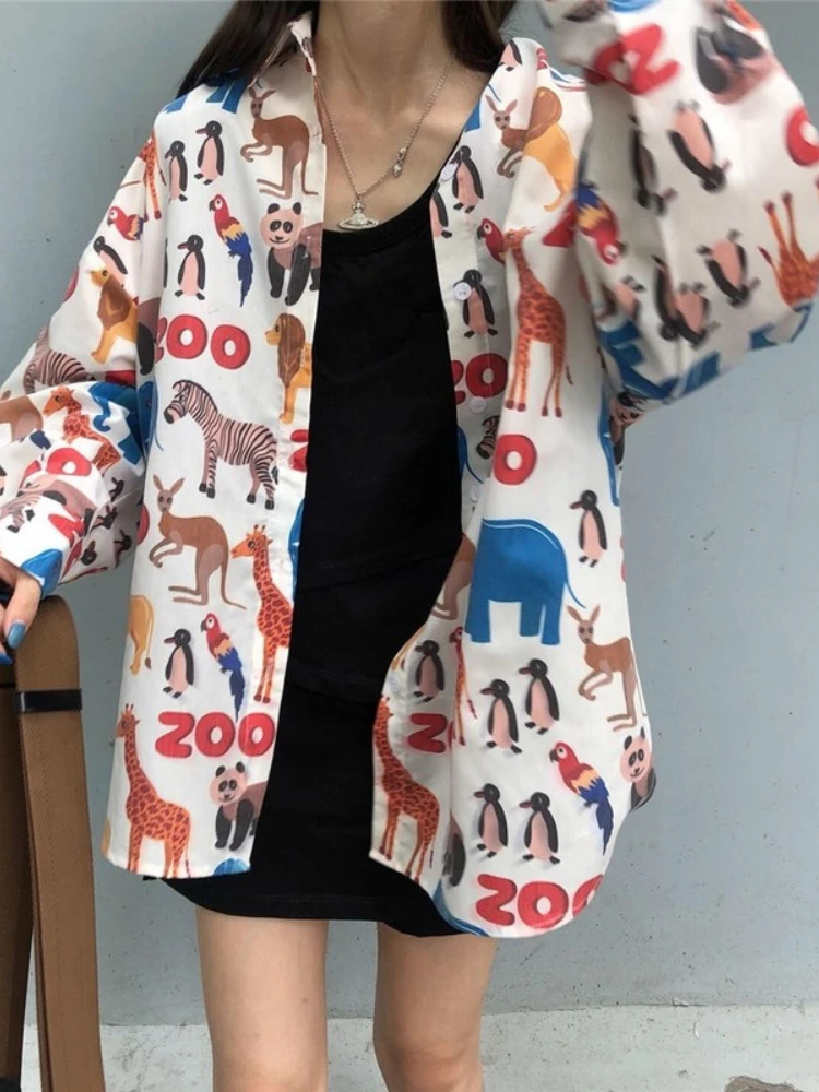 

Sweet Kawaii Women's Blouses Harajuku Streetwear Sweet Soft Girl Oversized Shirt Korean Style BF Long Sleeve Top Loose Shirt
