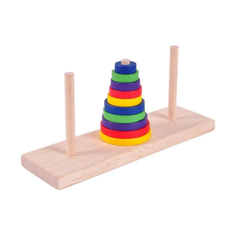 Adult Classical Intellectual Toys Wooden Toy Tower Hanoi Tower Yugong Moving Mountain Colorful Small 10 Storey Tower Of Hanno