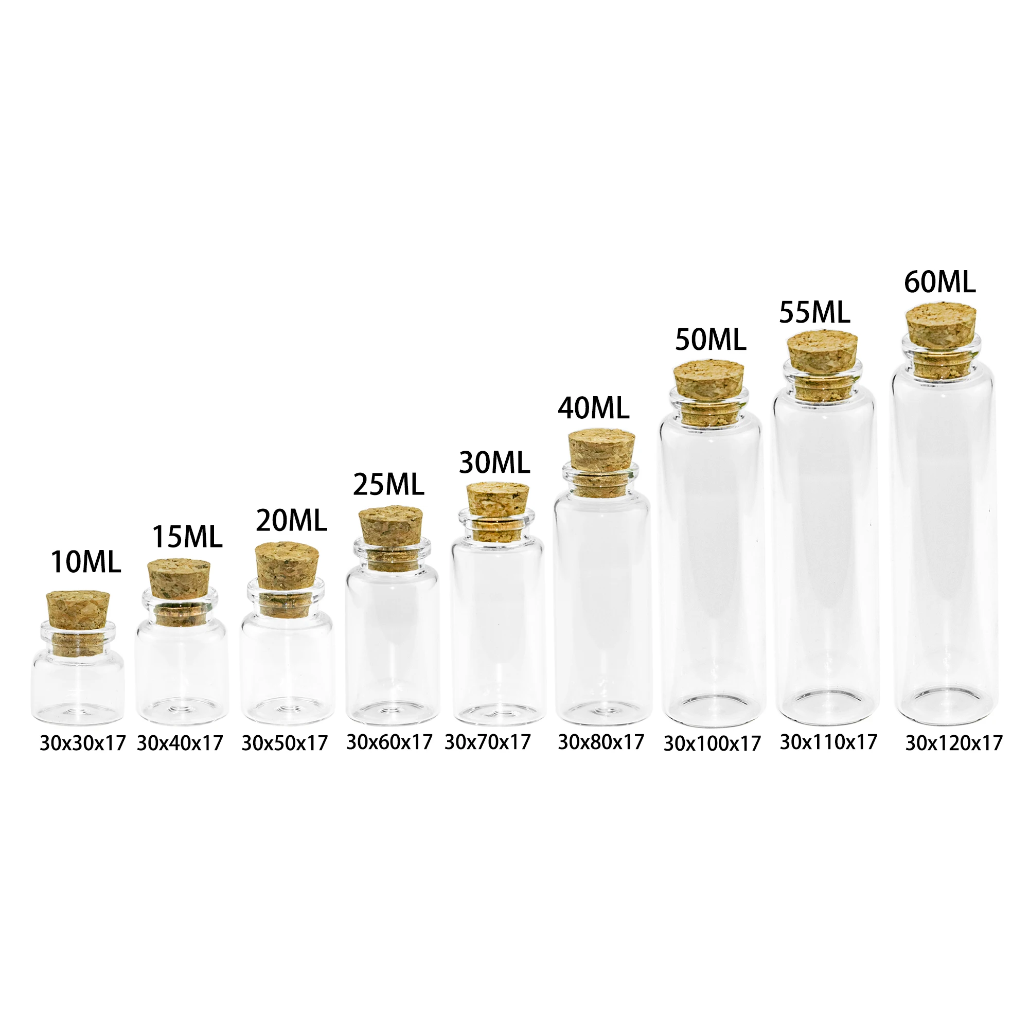 Mini Bottles with Cork Stopper 10ml 15ml 20ml 25ml 30ml 40ml 50ml 60ml Glass Jars Idea for Wedding Small Empty Bottle Gift 6pcs 6