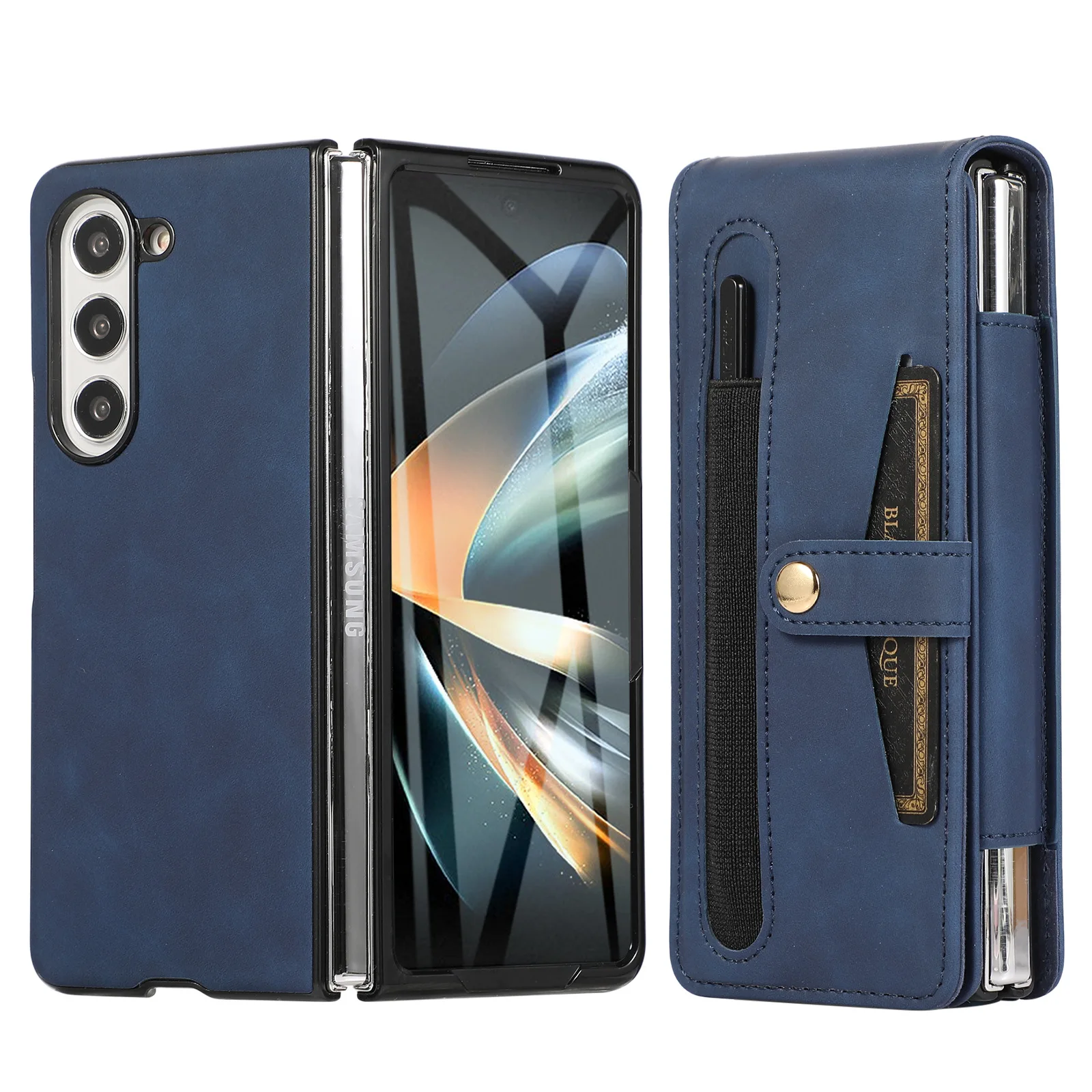 

Кожаный чехол со слотом для карты для телефона Samsung Galaxy Z Fold 5 4 уличный спортивный задний зажим для складывания 3 2 чехла со стилусом