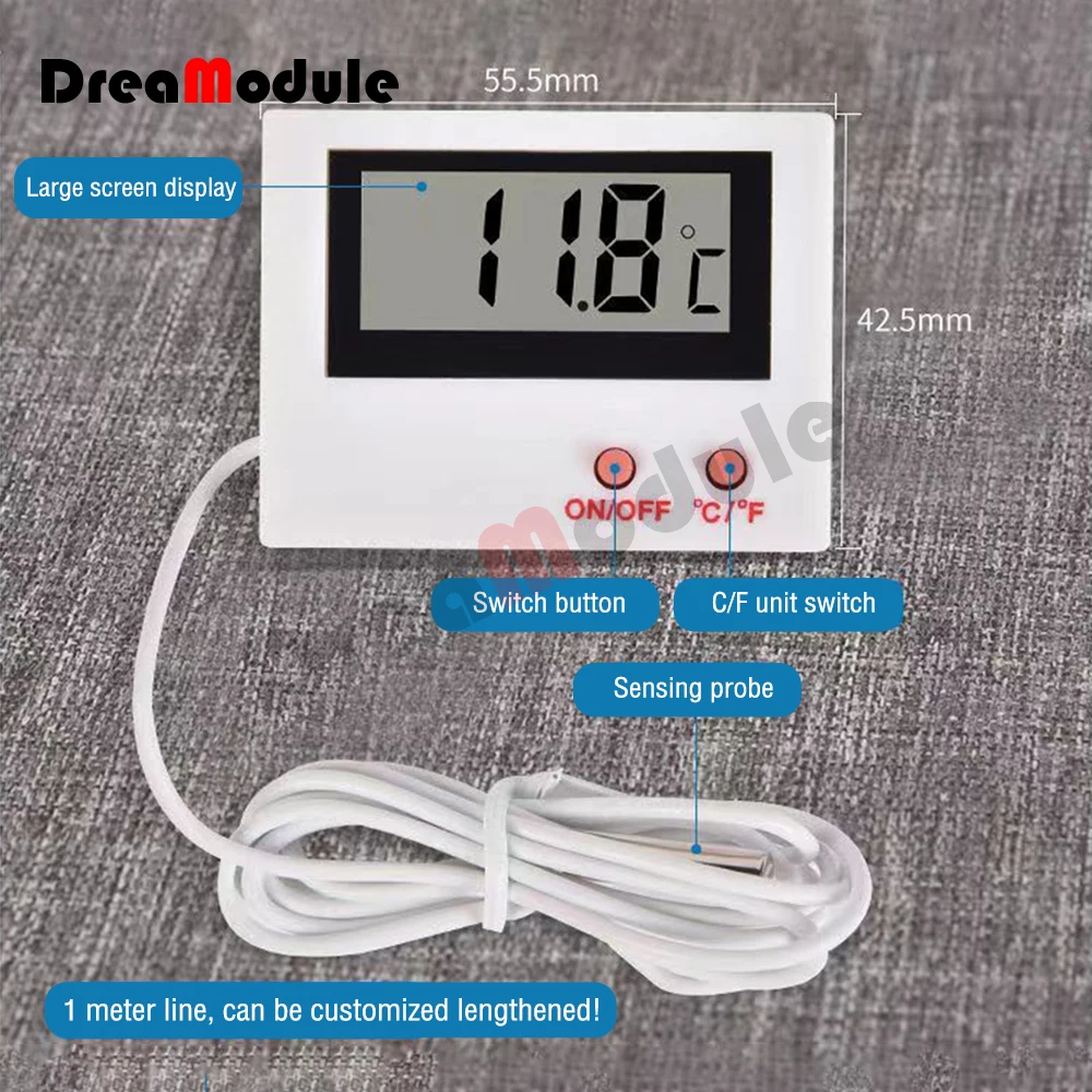 Termómetro Digital LCD con Sensor de sonda para piscina, estación de pie, refrigerador, tanque de agua con Cable, Sensor de temperatura