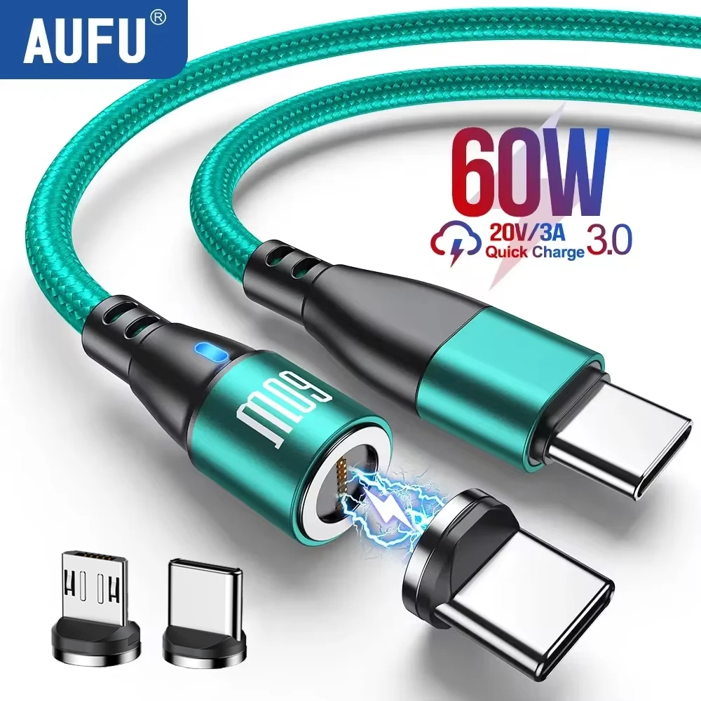 Aufu-60W-Magnetische-USB-Kabel-Snel-Opladen-Usbc-Naar-Type-C-Micro ...