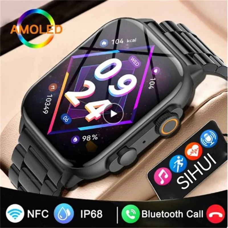 남녀공용 AMOLED HD 스크린, 블루투스 통화, 스마트 워치, IP68 방수, 안드로이드 IOS, 2024 NFC, 항상 시간 표시, 스마트 워치