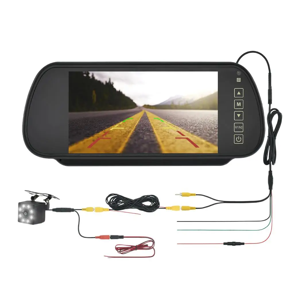 Monitor de espejo retrovisor de coche con cámara, 7 pulgadas, respaldo de estacionamiento, TFT, LCD, HD, pantalla Universal 1