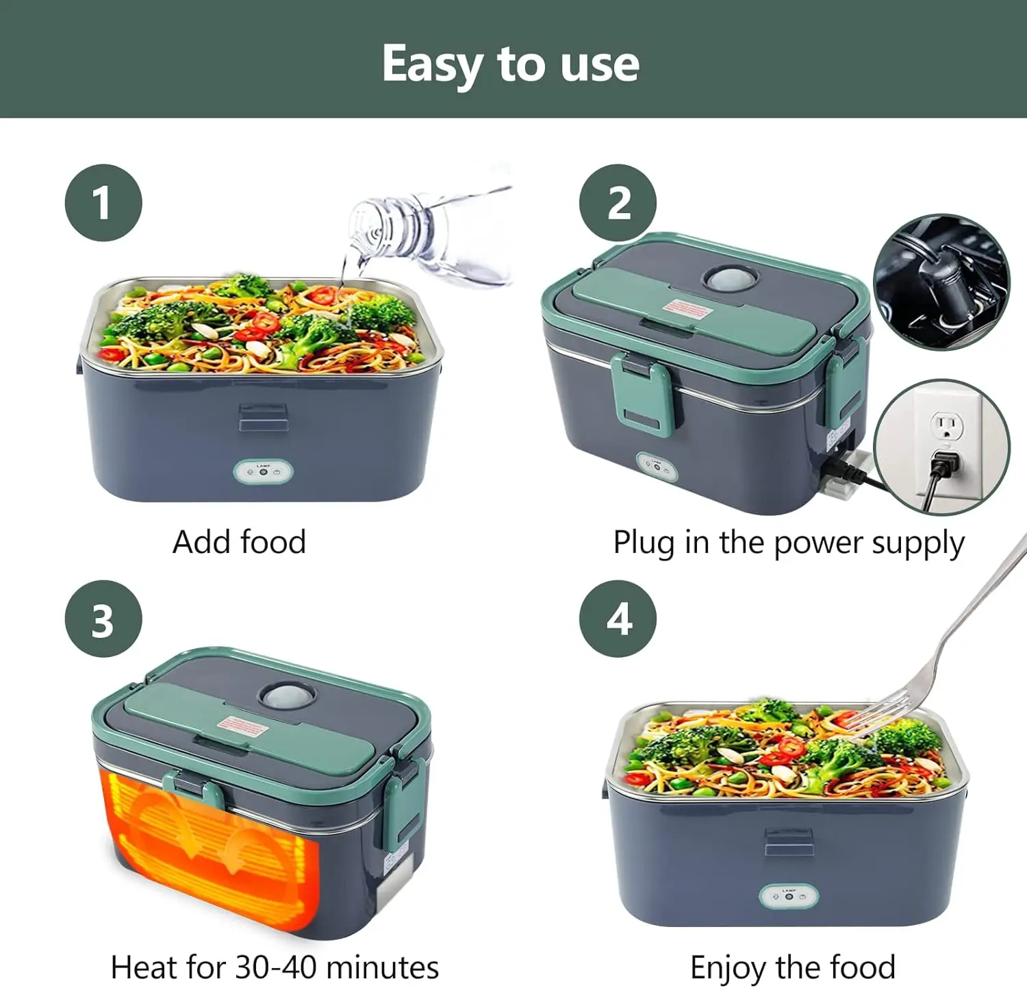 Electric Lunch Box, Portable Food Warmer With Removable Stainless Steel  Container, 2 Compartments, Car Boats Office Use