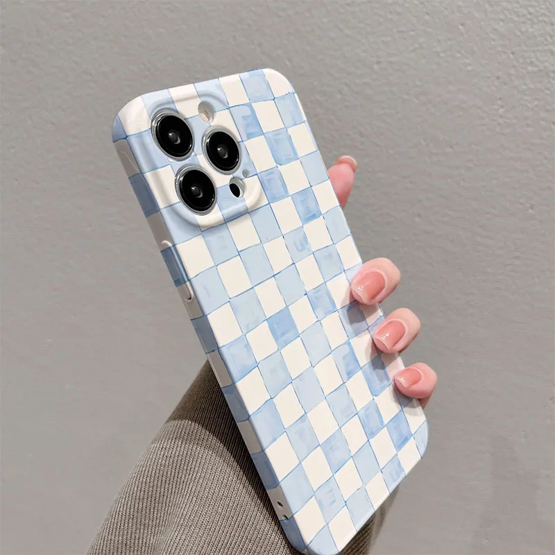 Grid Pattern Hard PC Phone Case - Durable Protective Cover