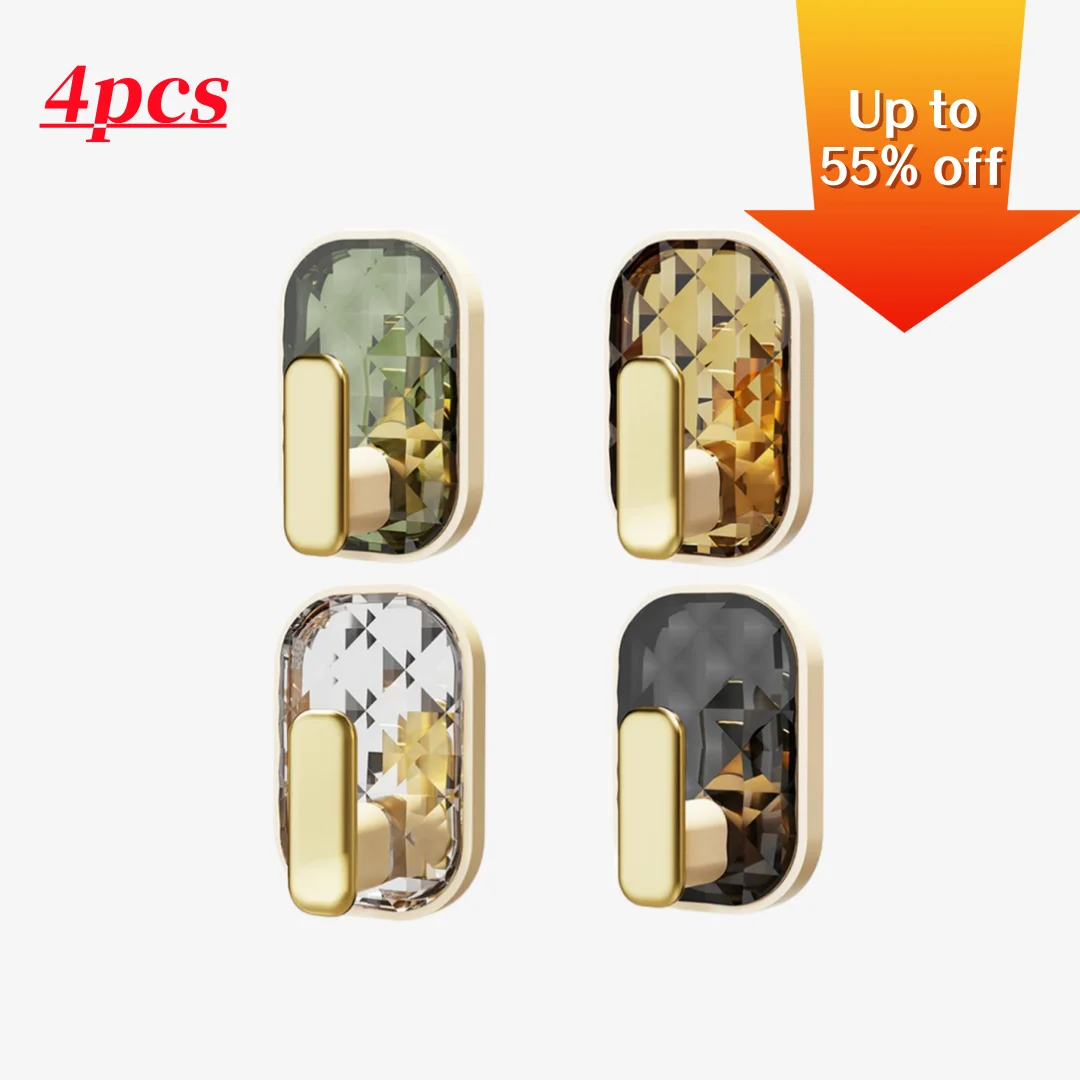 

4Pcs Wall Hooks Self-adhesive Punch Free Strong Load-bearing Unique Texture Simple Installation Save Space Luxury Bathroom Stora