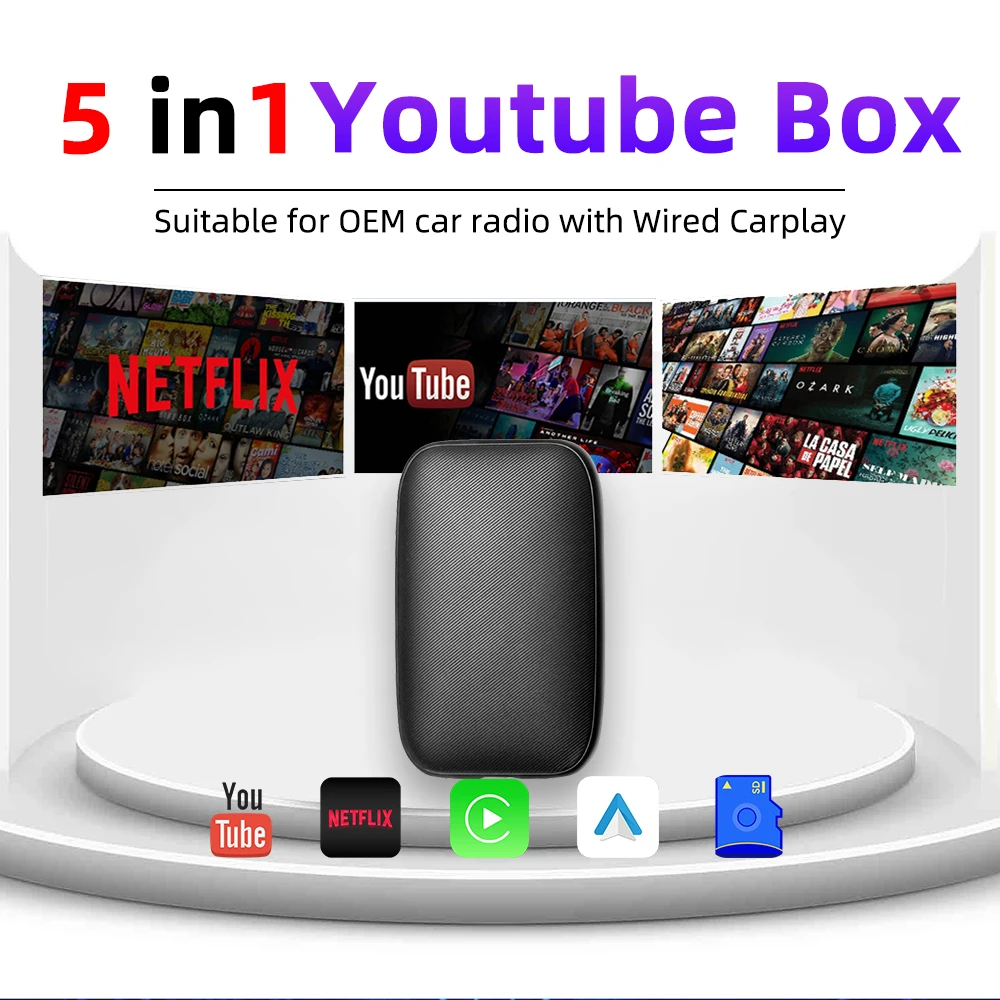 

Carplay Android Auto Wireless Adapter 5in1 Smart Streaming AI Box Car OEM Wired Car Play To Wireless USB Dongle Youtube Netflix