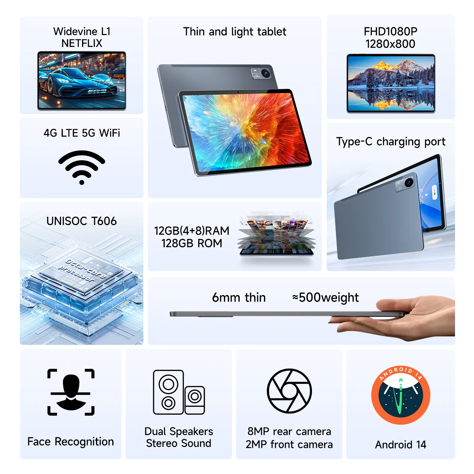 タブレットPC　Suxi Tablet Poker A3　Android14 SUXI Tablet Poker A3 10.1 Inch Android 14,12GB(4GB+8BG)RAM+