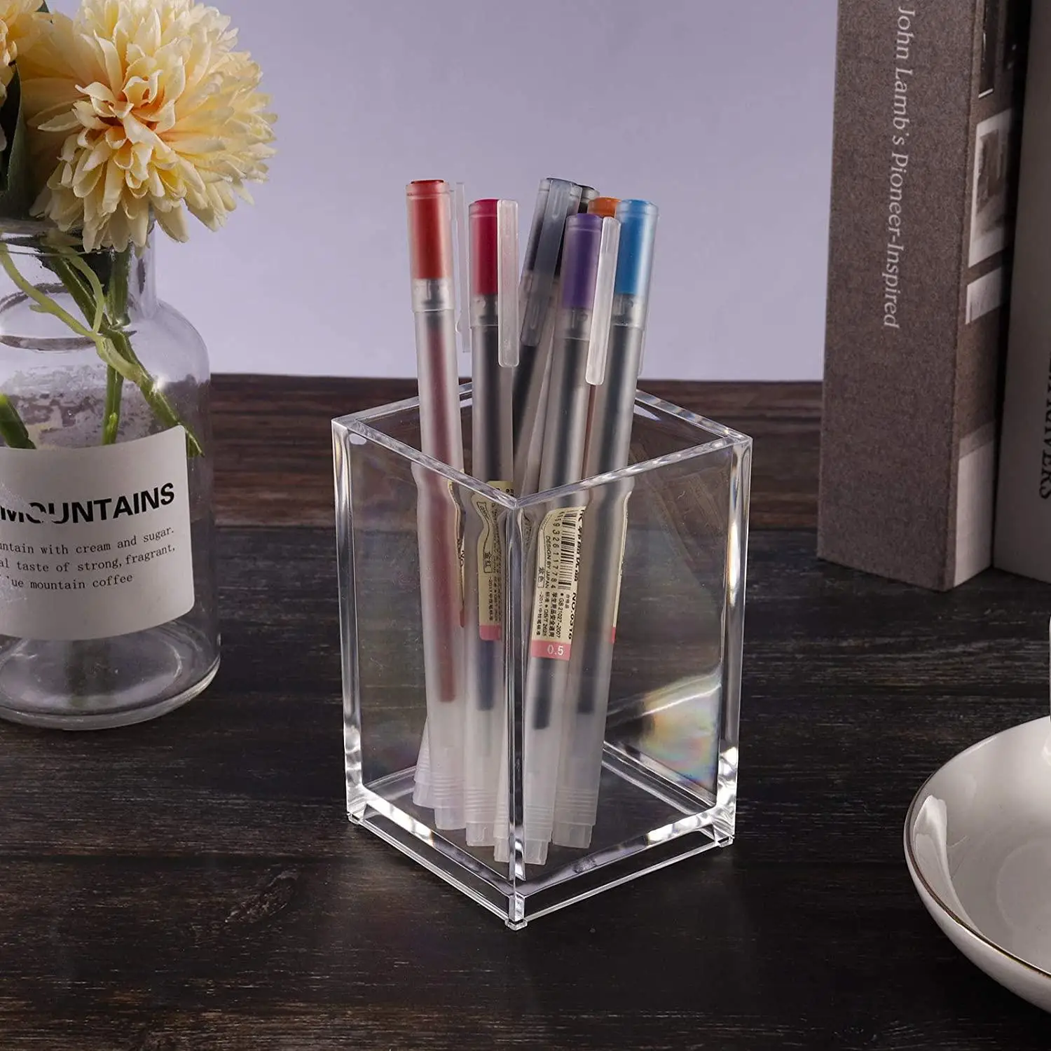 Acrylic Pen Holder Pencil Holder Clear Makeup Brush Stationery Organizer For Desk 1/2/4/10 PCS