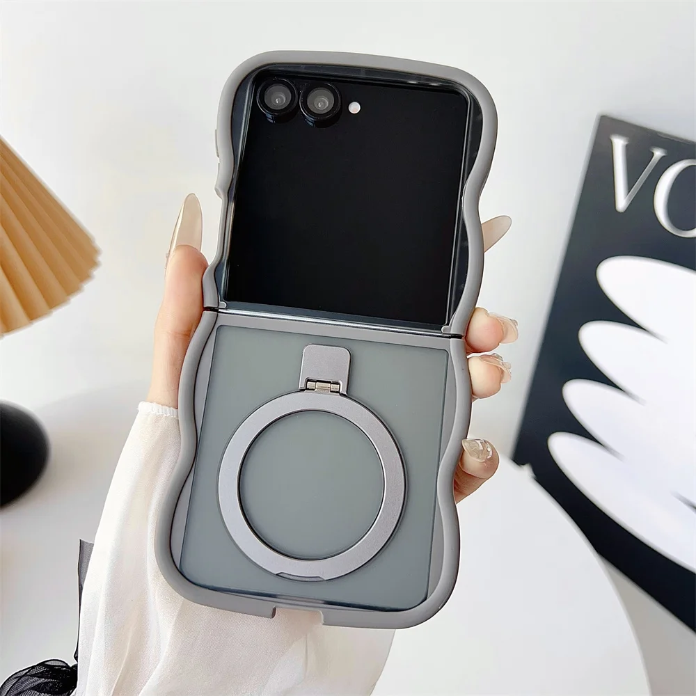 Luxury Wave Frame Magnetic Folding Stand Phone Case - Solid Color Matte Translucent Protective Cover