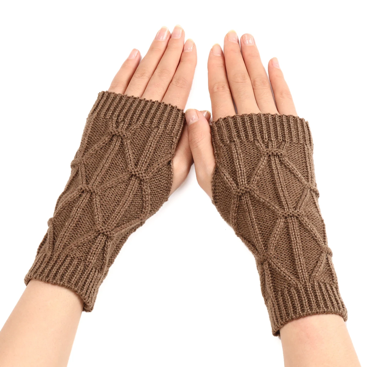 

Trend Women Warm Half-finger Gloves Unisex Weave Pattern Outdoor Short Fingerless Knitted Mittens