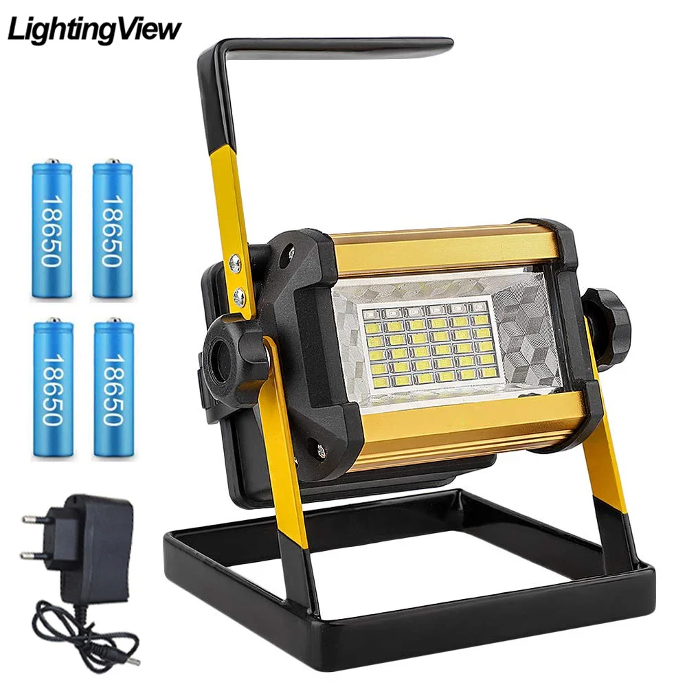 

Flood Light 50W Metal LED Reflector Portable Floodlight Projector Spotlight Construction Camping Lamps With Rechargeable Battery