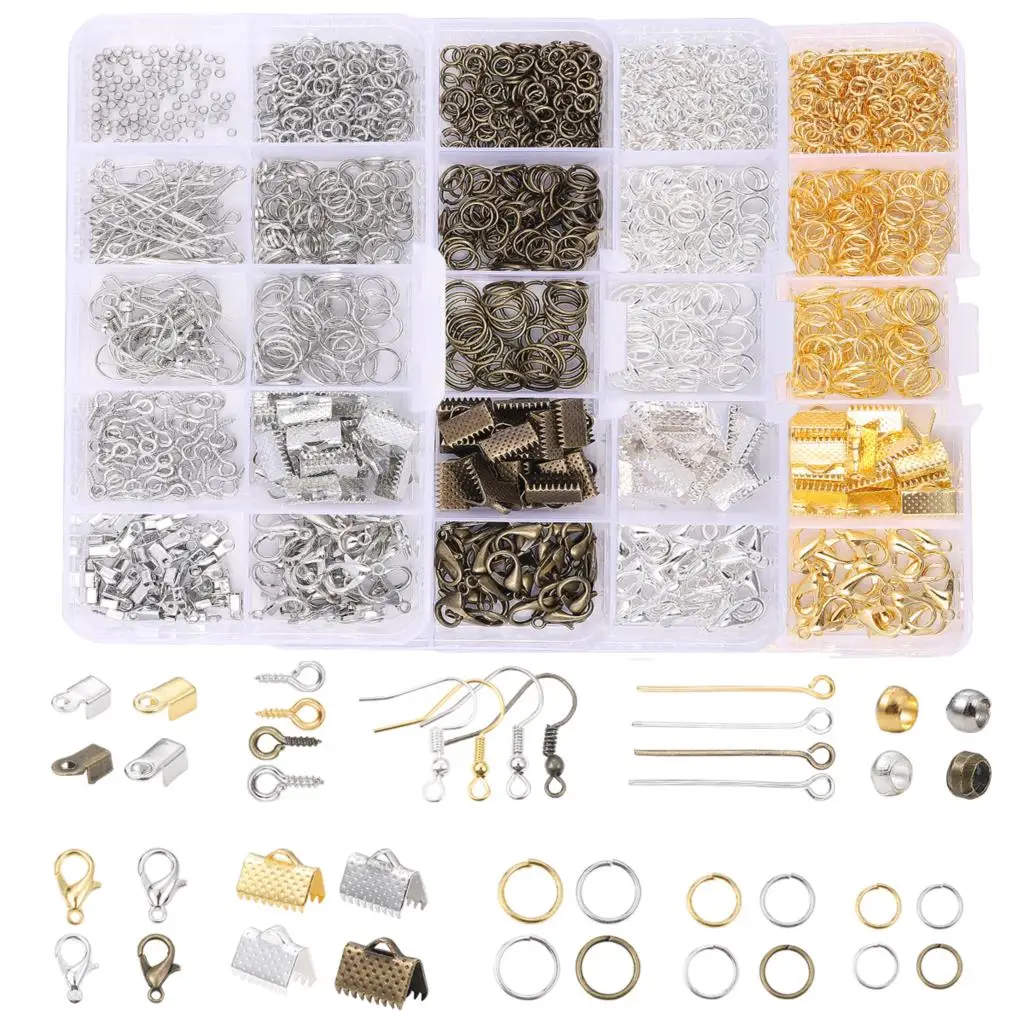 

Jewelry Making Accessories Set, Head Pins, Lobster Clasps Chains, Jump Rings, Earrings Clasps, Hooks for DIY