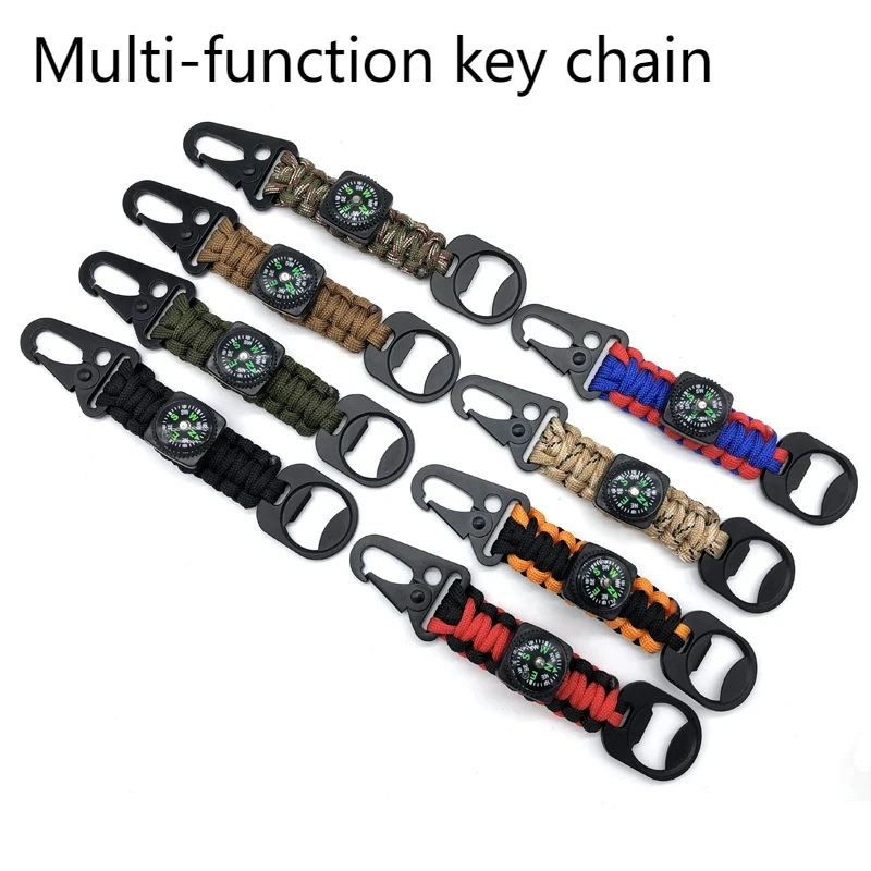 

Outdoor multifunctional compass thermometer Eagle mouth bottle opener Mountaineering buckle seven-core paracord key l chain