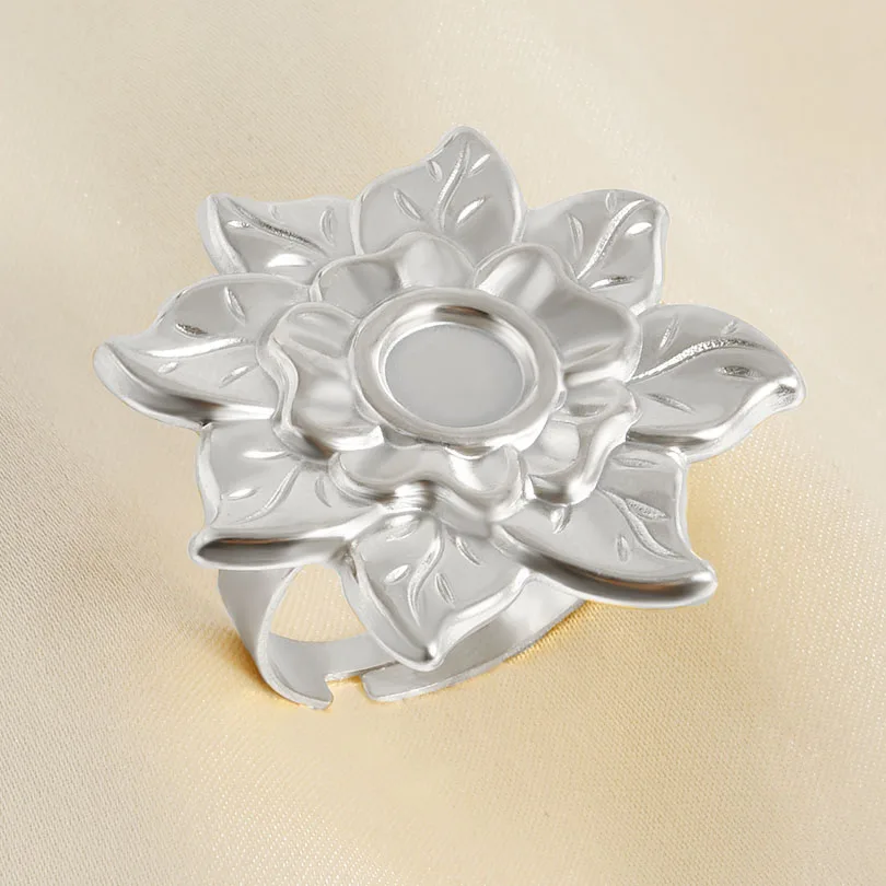 1/5 stücke Vintage Lotus Blume Oval Runde Cabochon Blank Tablett Ring Edelstahl Ringe Für Frauen Männer Handgemachte Energie schmuck Geschenk – Detail 10
