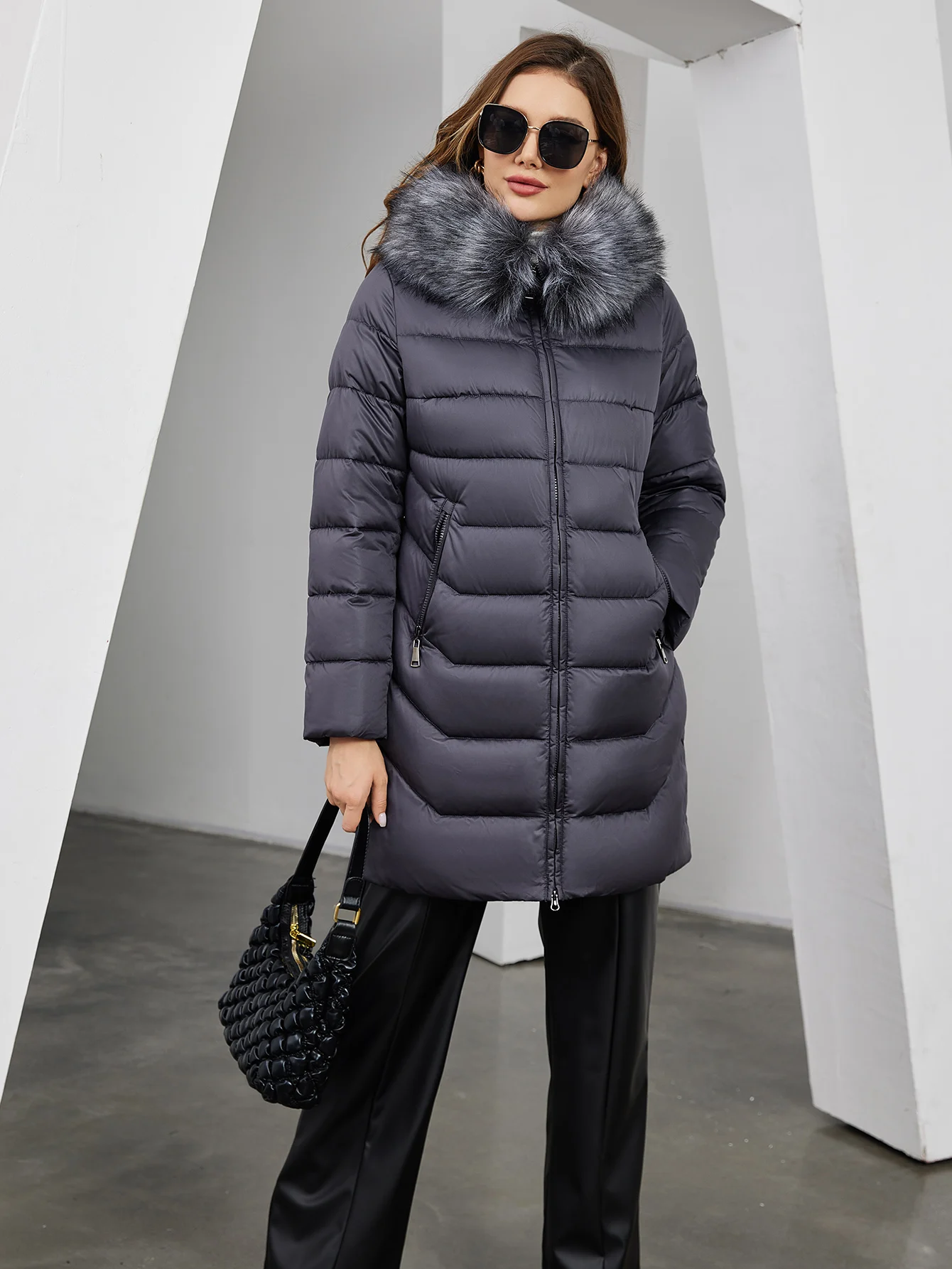 Astrid Women's Winter Parka Coats with Natural Fur Collar Hooded Belt Long Quilted Jackets Thick Warm Female Padded Overcoat