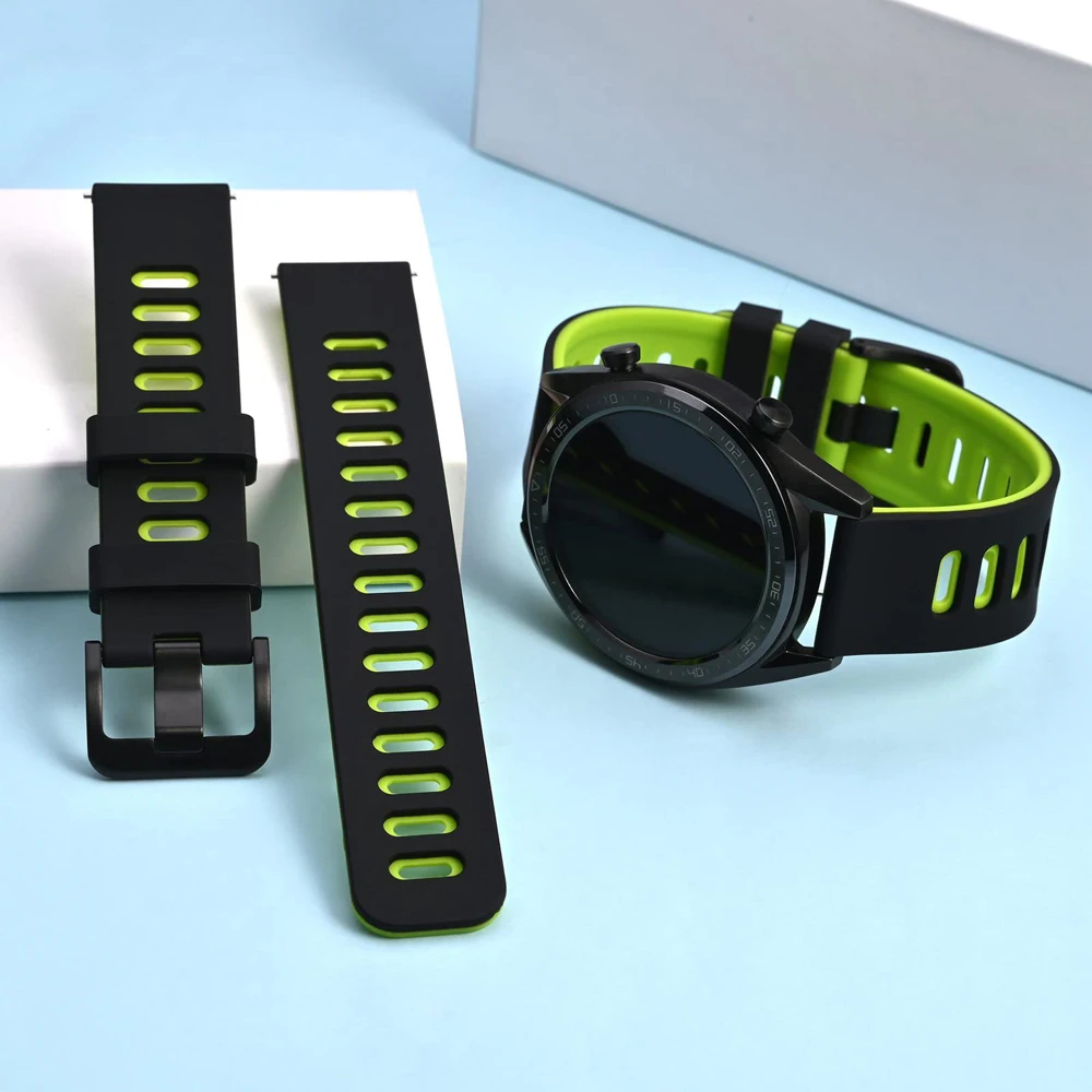 Two-Tone Silicone Sports Watch Strap Bracelet, 20mm/22mm