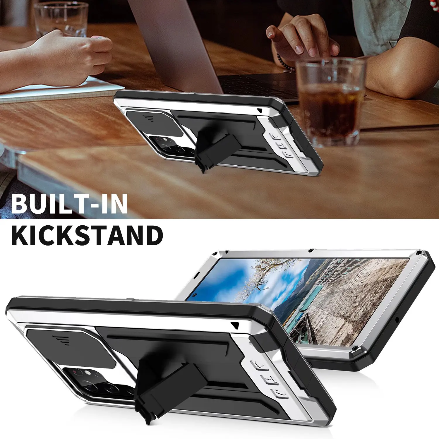 Ultimate 360° Protection Heavy Metal Armor Case - Shockproof with Built-In Stand and Glass Cover