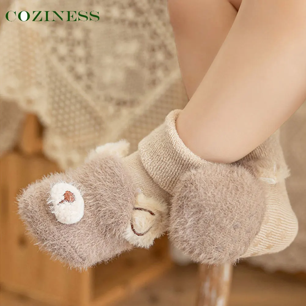 Baby Toddler Socks Winter Thickened Plush Cartoon Non Slip Learning