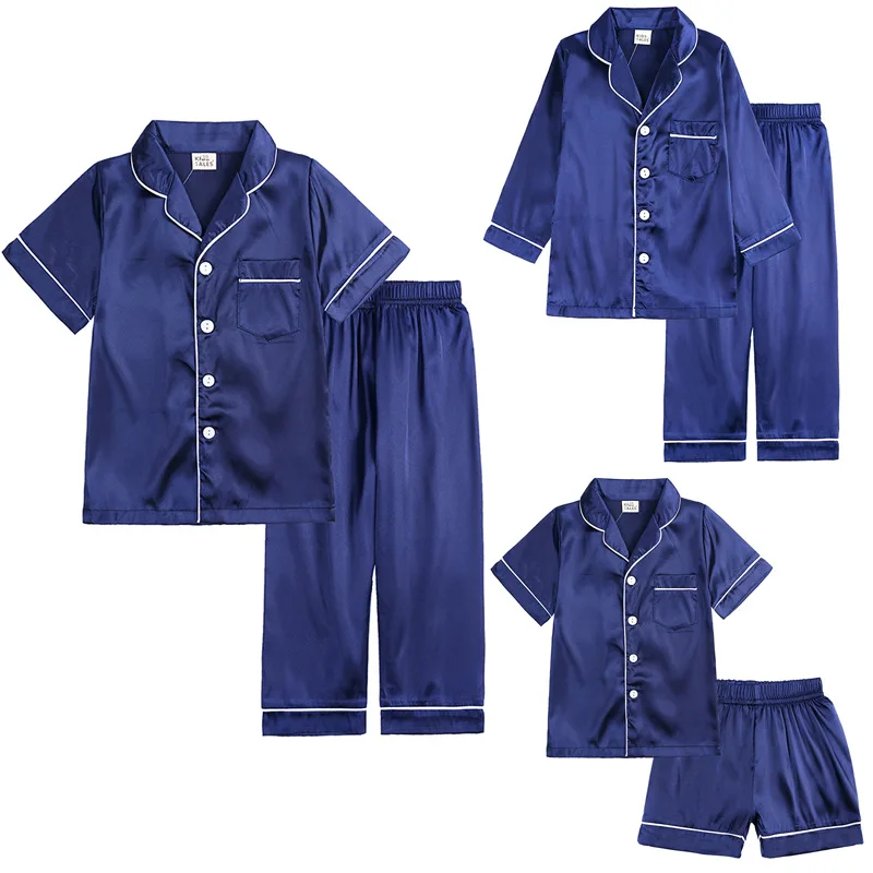 

Child Sleepwear 2pcs Infant Baby Boy Girl Pajamas Silk Satin Top Pant Long sleeve Solid Button-Down Pyjamas Satin Set Nightgown