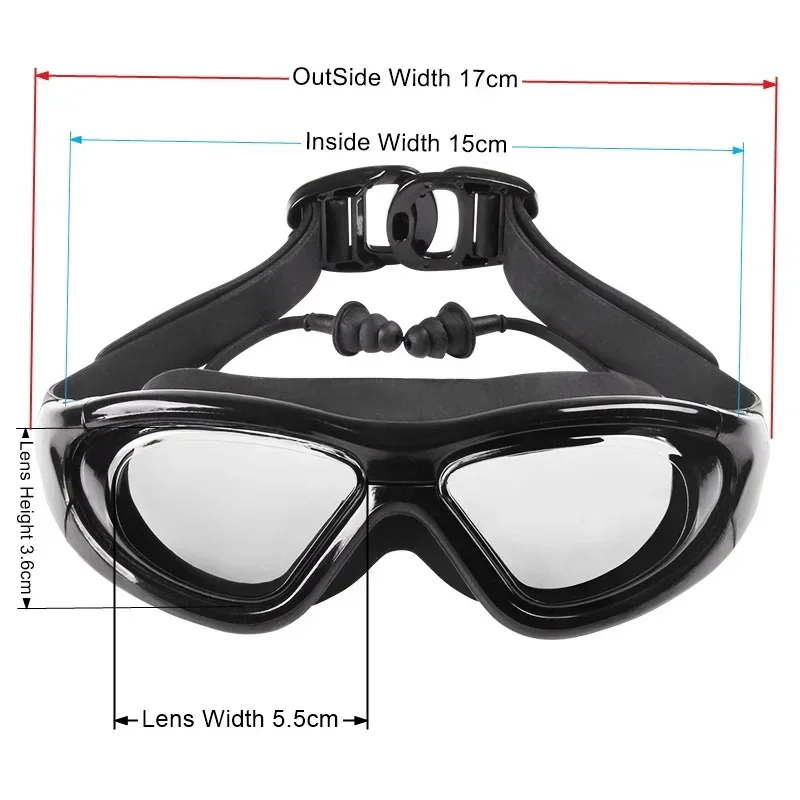 Myopia Swimming glasses  -2.0 ~ -6.0   Anti-Fog Prescription swim eyewear water Silicone Big goggles Men Women 6