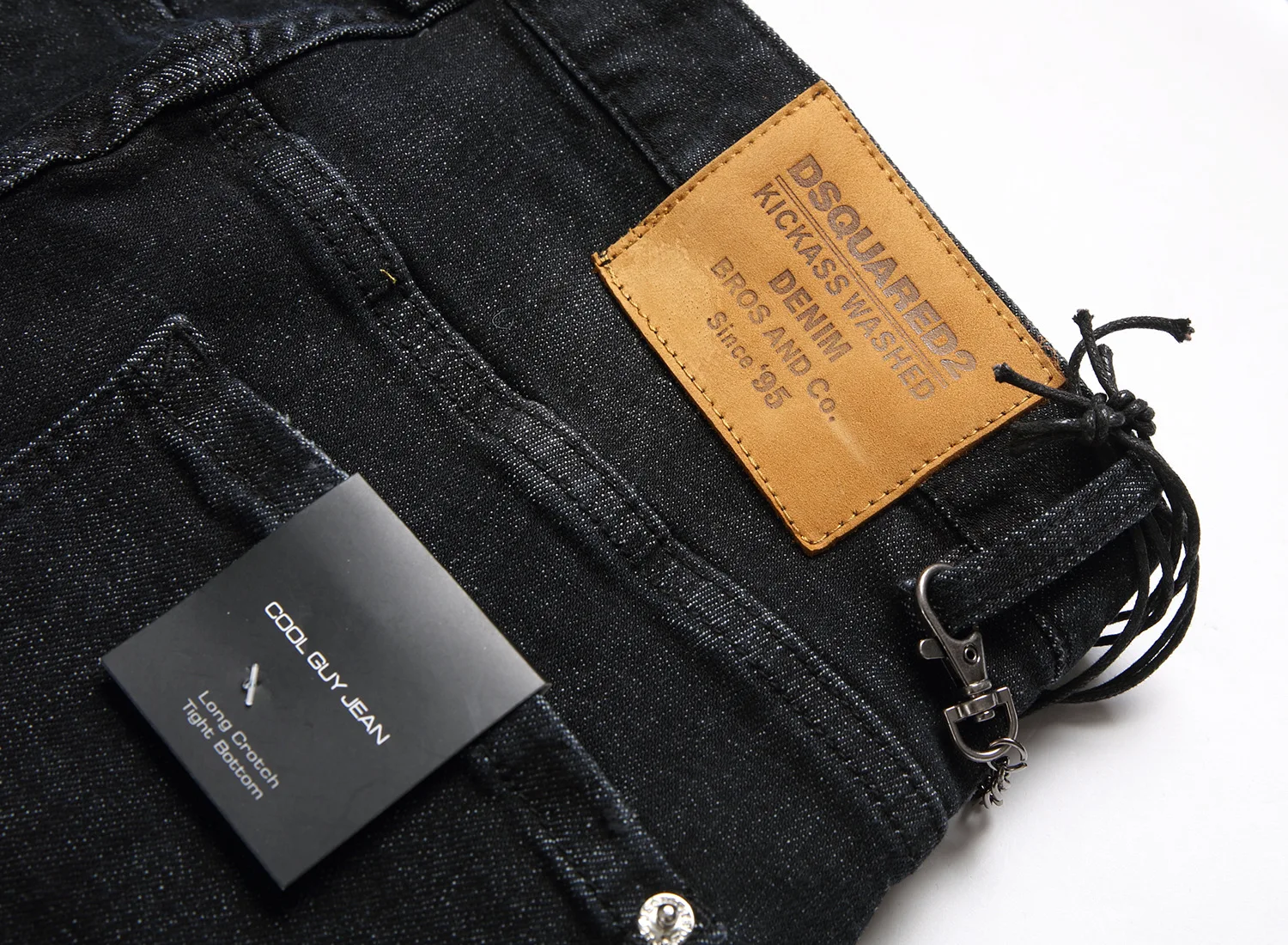 European and American fashion brand black trouser legs double zipper decorative point paint hanging  stretch jeans men