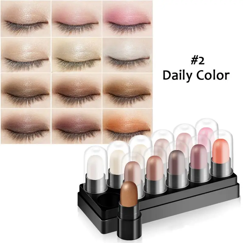 12pcs/set Eyeshadow Stick Glitter Waterproof Lasting Pearlescent Eyeshadow Pencil Highlighter Stick Pen Eyes Makeup Beauty Tools