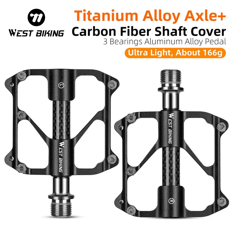 WEST BIKING Carbon Fiber Pedal Road Bicycle Pedal 3 Bearing Titanium Alloy Axle MTB Bicycle Accessories racing pedals mountain bike pedals