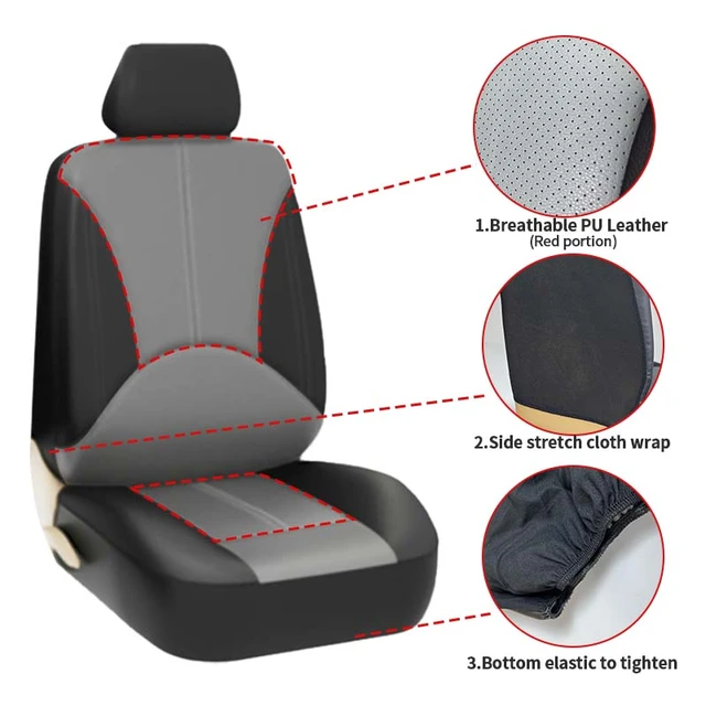  Big Ant Car Seat Covers Set of 2, PU Faux Leather Edge Wrapping  Car Front Seat Covers Pad Bottom Seat Covers for Cars(Black) : Automotive