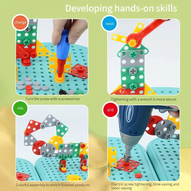 STEM Toys 203 Pcs Drill Set Building Blocks, DIY Educational Construction Engineering Toys, Electric Drill Set Gift for Kids