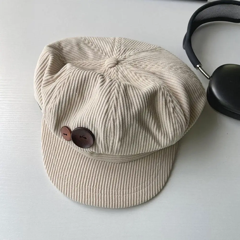 Vintage Cord Baskenmütze Hut für Frauen Koreanische Taste Achteckige Kappe Herbst Winter Maler Künstler Hüte Japanische Braune Schirmmützen – Detail 16